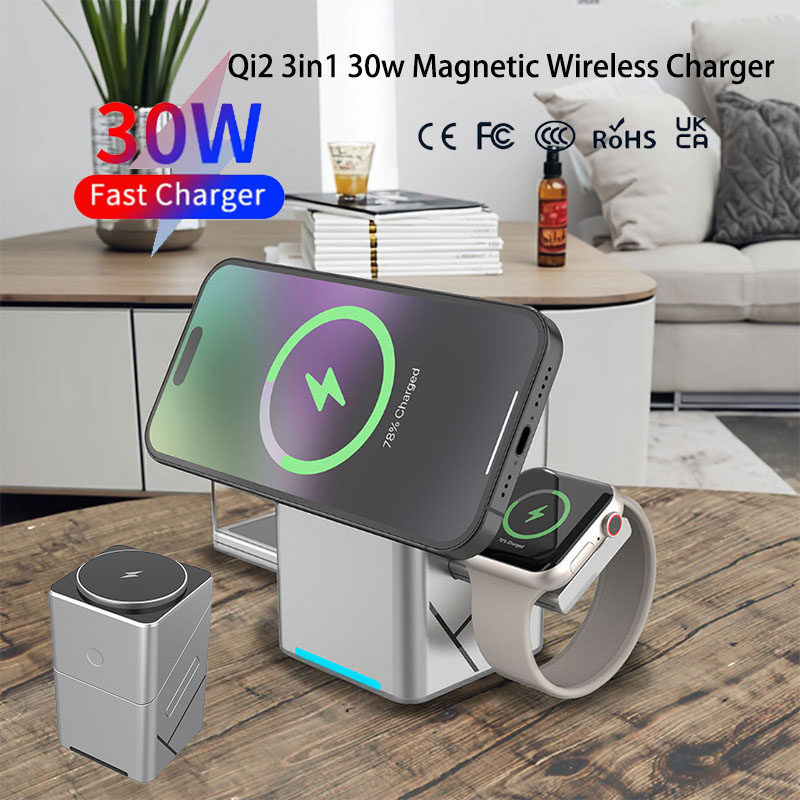 Wireless Charger 3 In 1 - 15W Touch Rotating Magnetic Multi-function 3