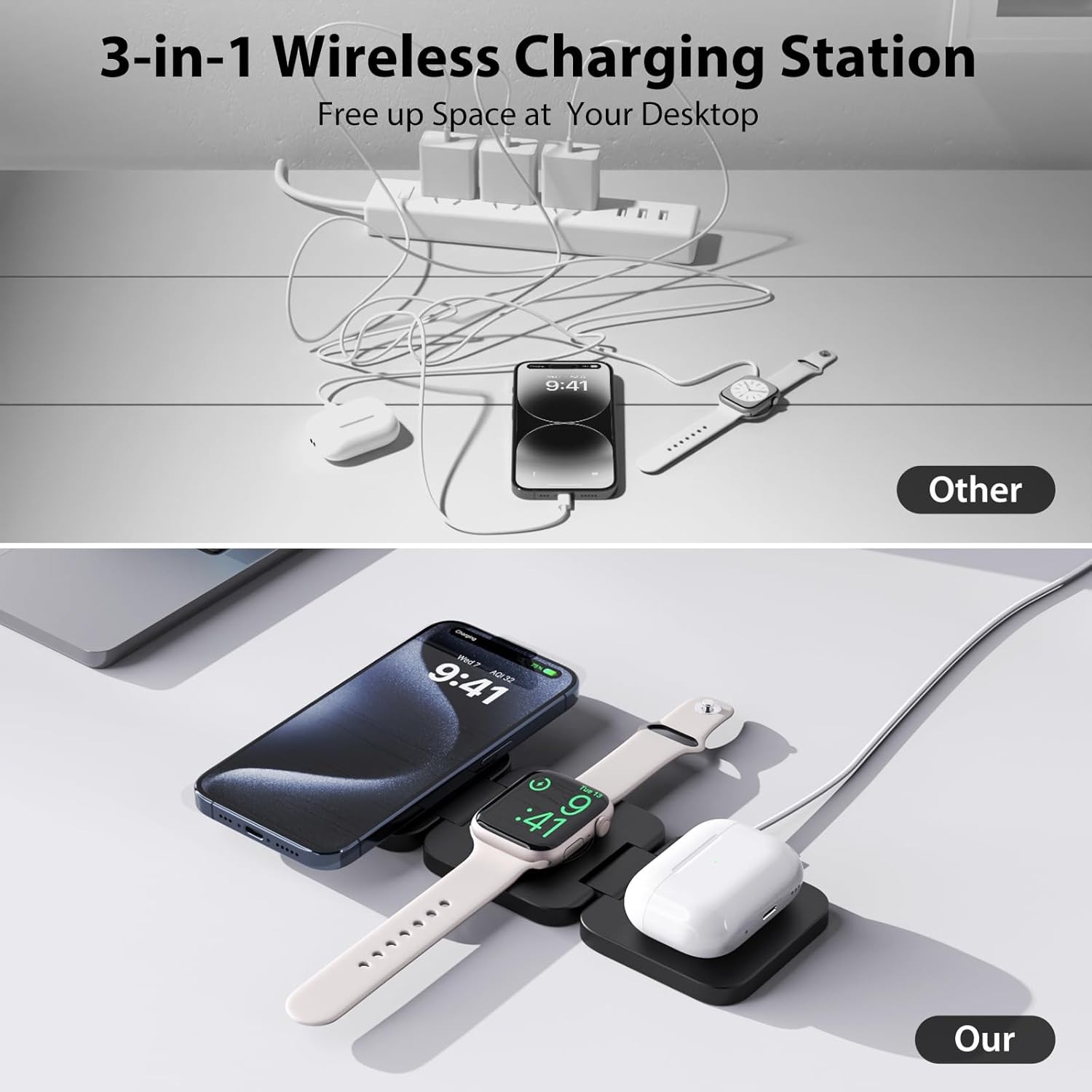 Foldable 3 in 1 Fast Wireless  - огляд і ціна Wireless Charger 3 In 1