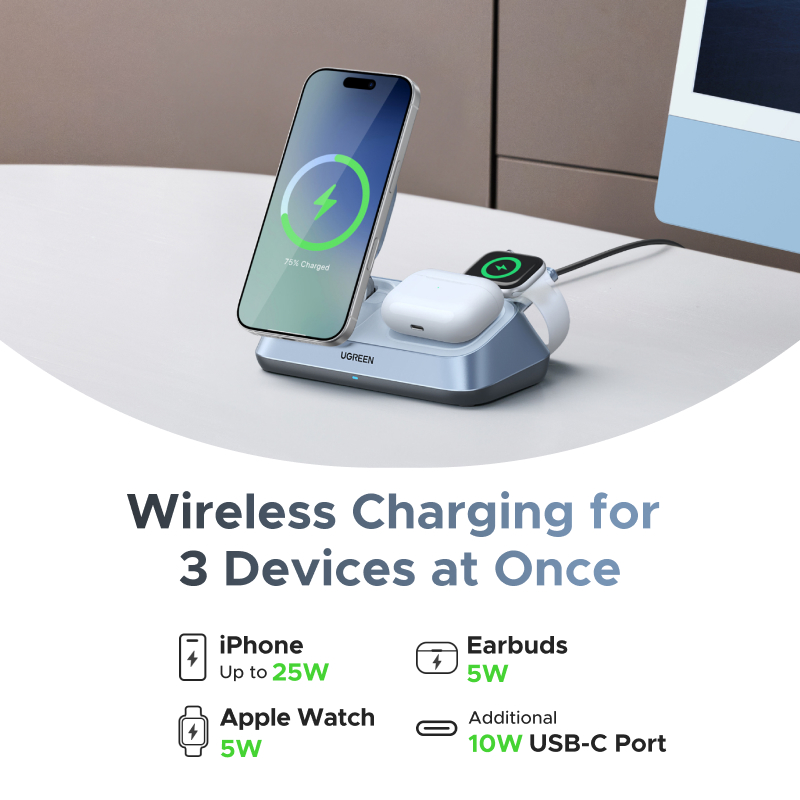 UGREEN Qi2 25W MAX Magnetic Wi - огляд і ціна Wireless Charger 3 In 1